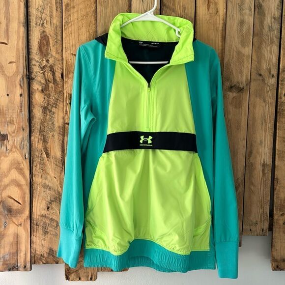 Under Armour Womens Off-Pitch Anorak 2.0 Jacket Hoodie Turquoise Lime Green Sz M - Picture 1 of 15